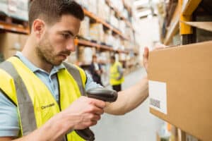 A warehouse worker managing returns